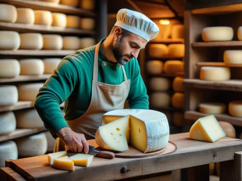 Un maestro quesero italiano crea Parmigiano Reggiano en bodega rústica