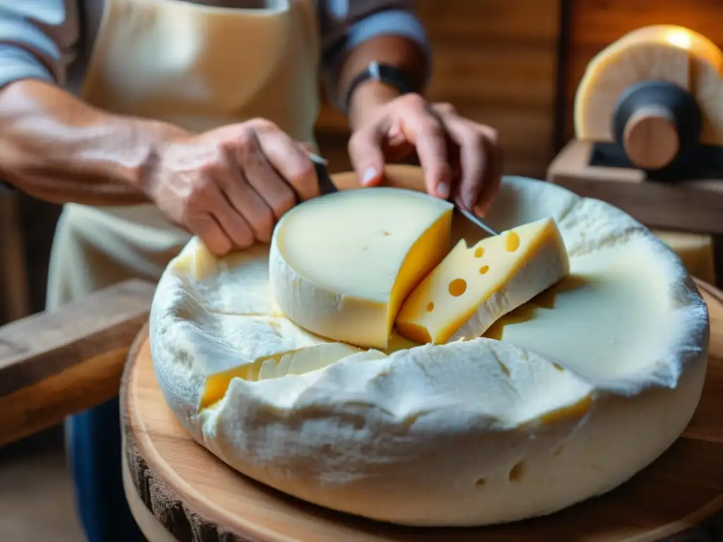 Un maestro quesero italiano elaborando queso Stracchino con maestría y tradición en su taller rural