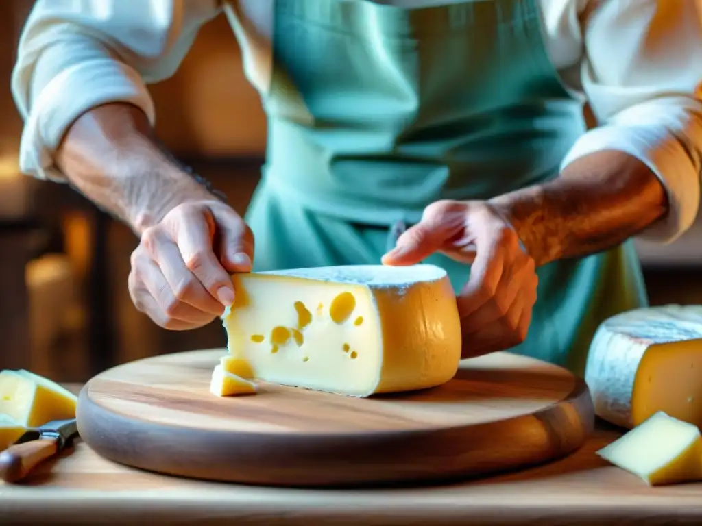 Un maestro quesero italiano moldea queso, mostrando la artesanía de los quesos italianos menos conocidos