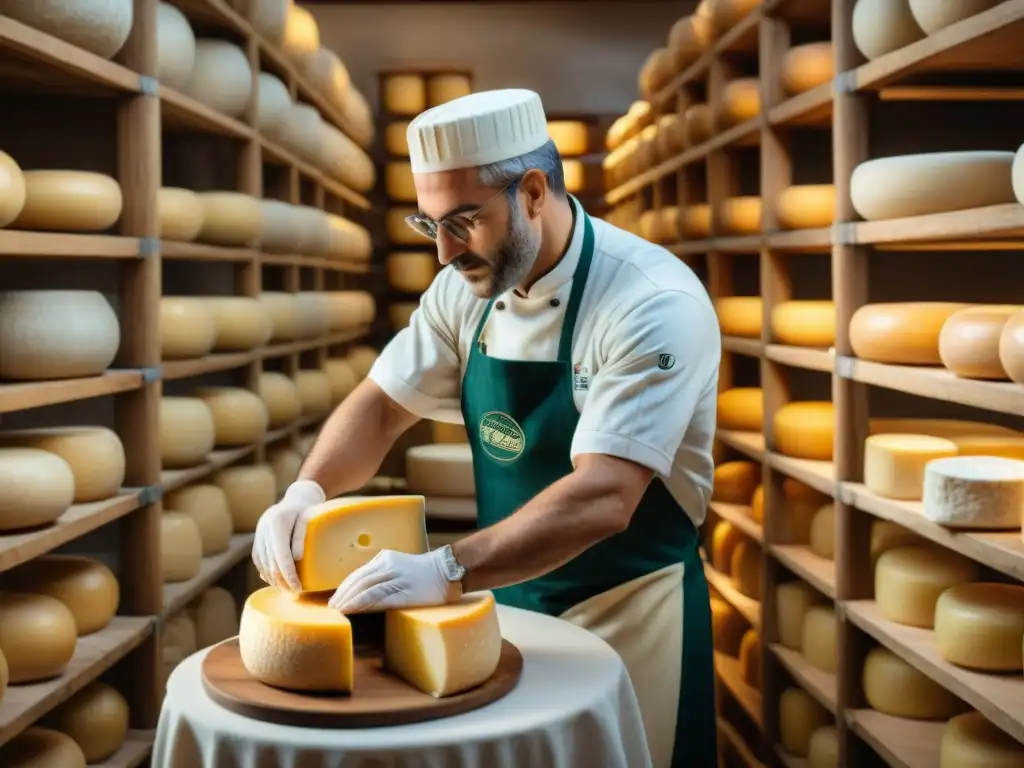 Un maestro quesero en Italia aplica el sello DOP en un Parmigiano Reggiano