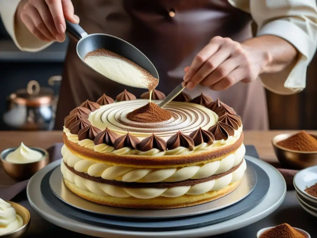 Un maestro repostero italiano engalana un tiramisú con diseños precisos