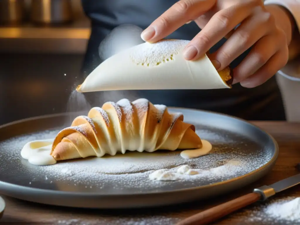 Un maestro repostero italiano fusionando técnicas en la creación de cannoli perfectos