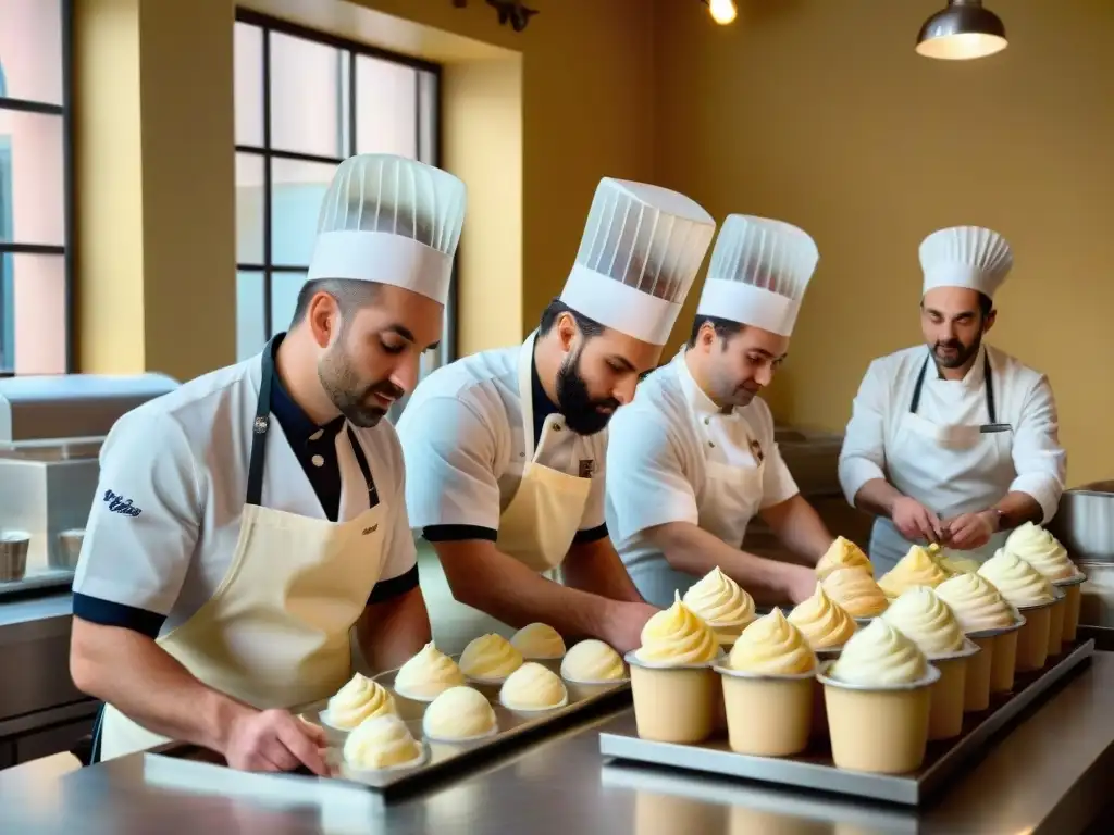 Maestros Gelatieri en laboratorio italiano elaborando gelato