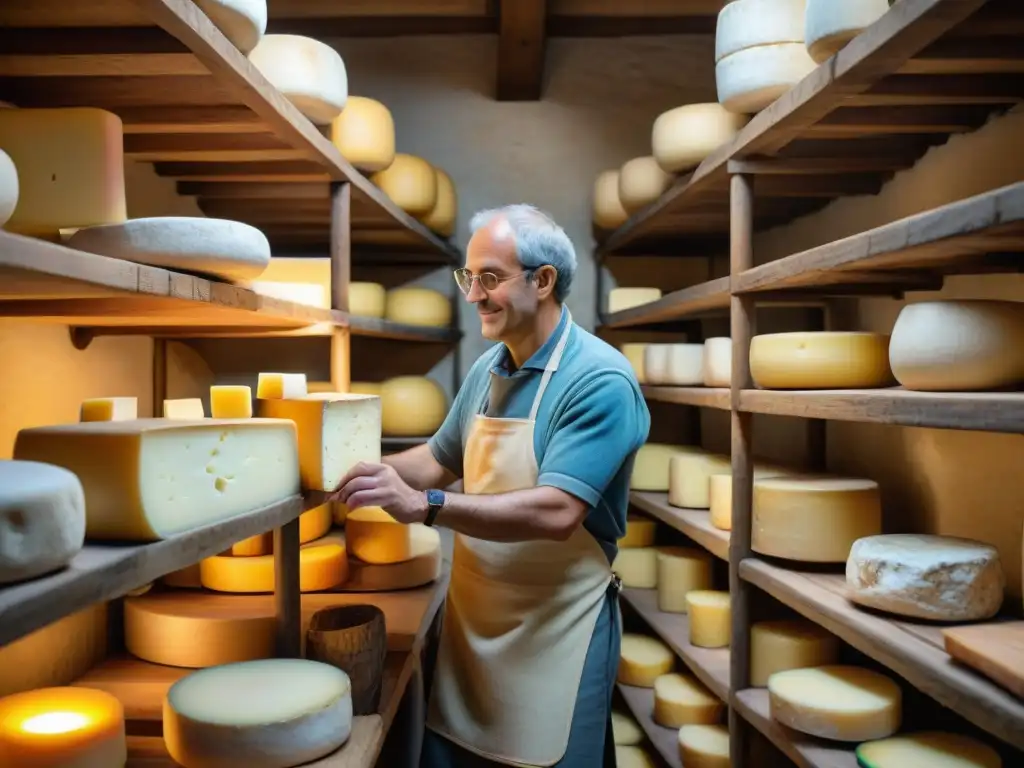 Un rincón mágico de quesos DOP e IGP Italia en una bodega tradicional