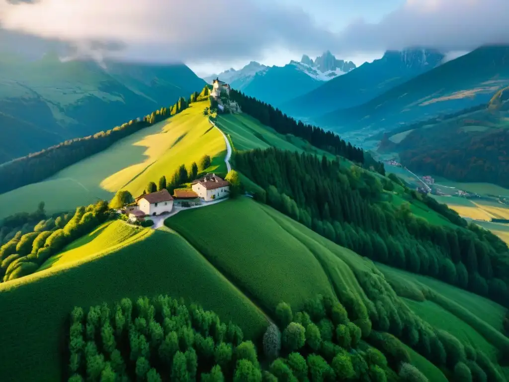 Los majestuosos Alpes Julianos con picos nevados, valles verdes y pueblos alpinos, hogar del Queso Montasio