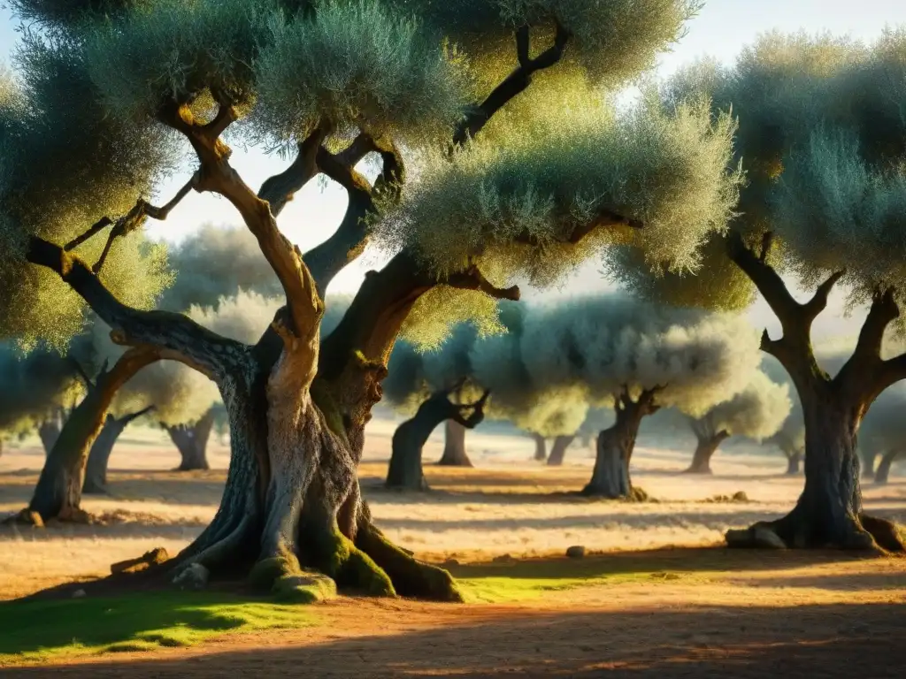 Majestuosos olivos en un campo de Italia, bañados por el sol mediterráneo