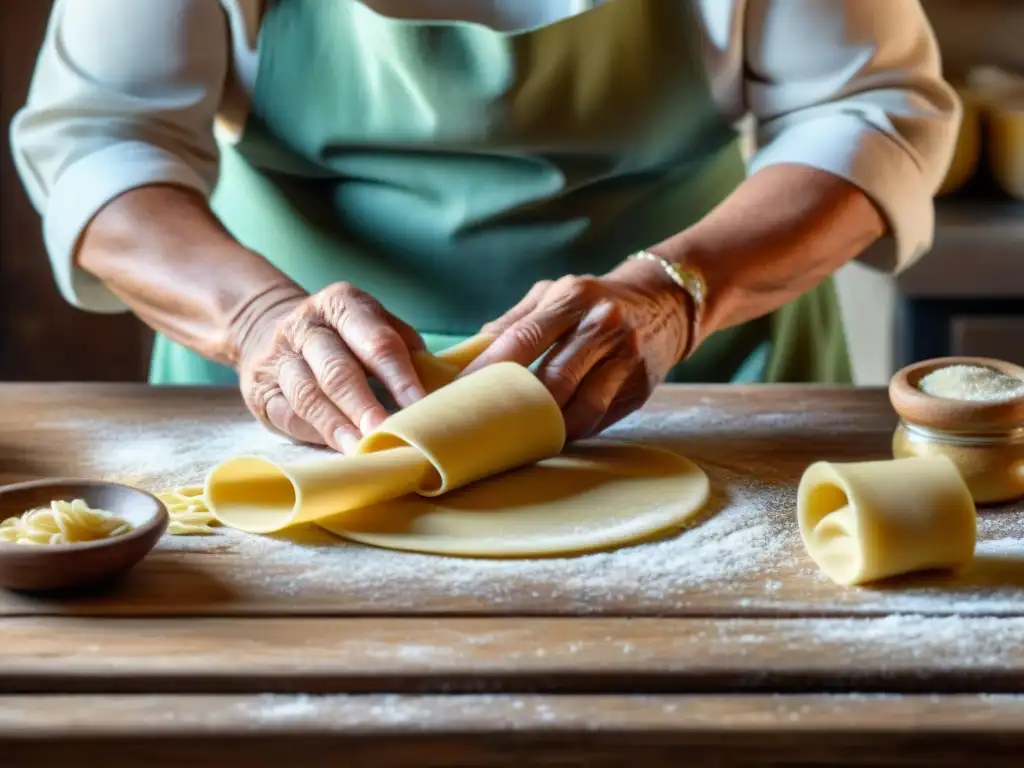 Manos de anciana italiana expertas en pasta, preservando secretos conservación platos cocina italiana