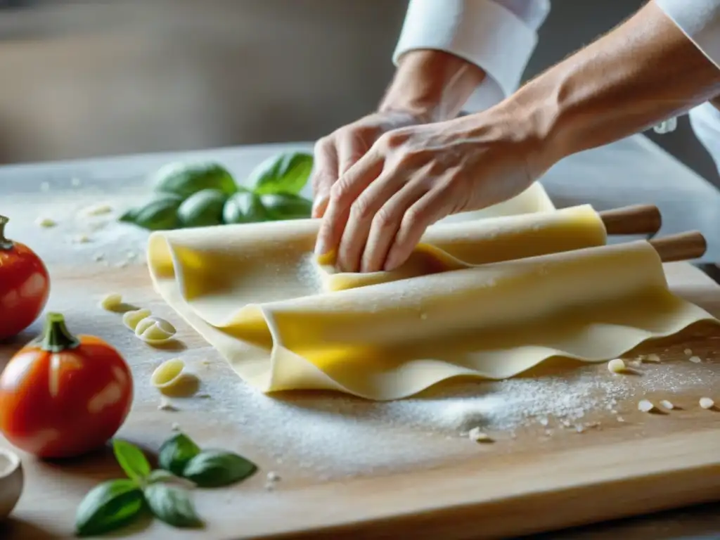 Manos de chef amasando pasta fresca con ingredientes italianos, Cursos cocina italiana ingredientes frescos