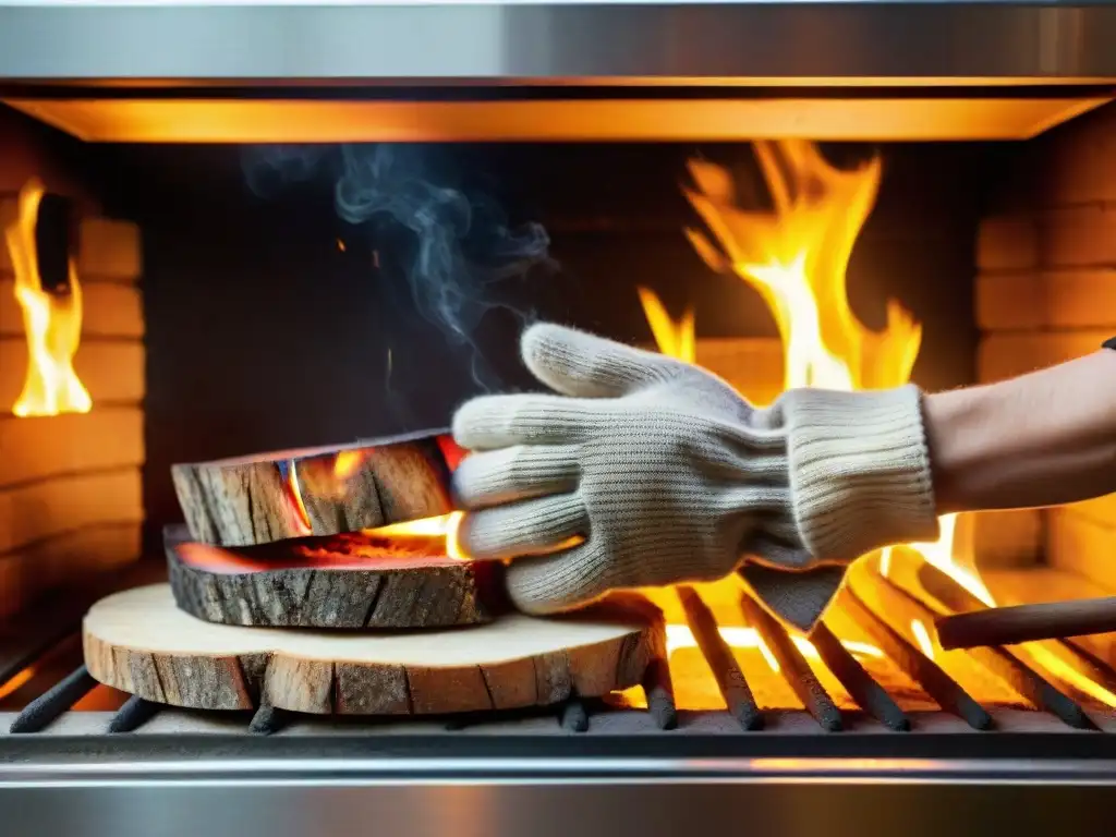 Manos cuidadosas manteniendo horno de leña, ambiente acogedor y tradicional