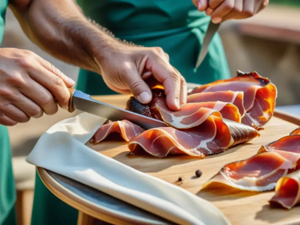 Las manos expertas de un artesano en Parma preparando Prosciutto di Parma