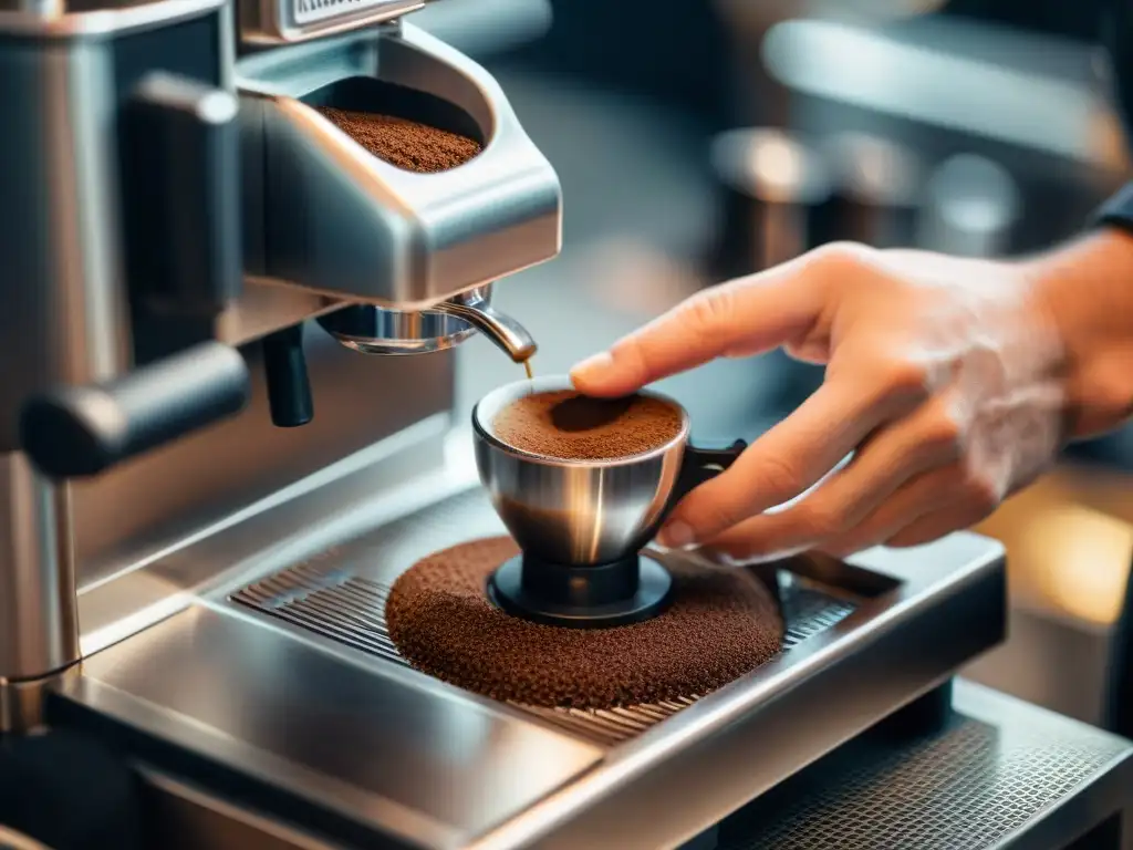 Las manos expertas del barista crean un puck de café perfecto