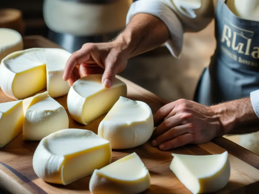 Manos expertas moldeando Mozzarella di Bufala en taller artesanal