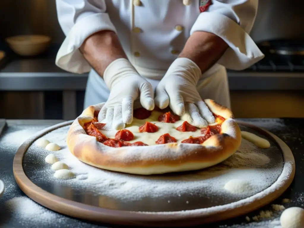 Las manos expertas de un chef napolitano creando la masa perfecta para una pizza