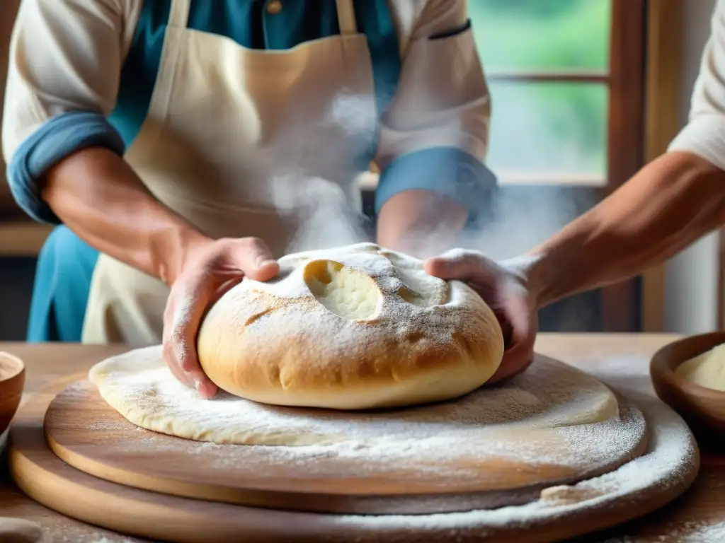 Unas manos expertas amasan la masa para la tradicional Puccia Salentina