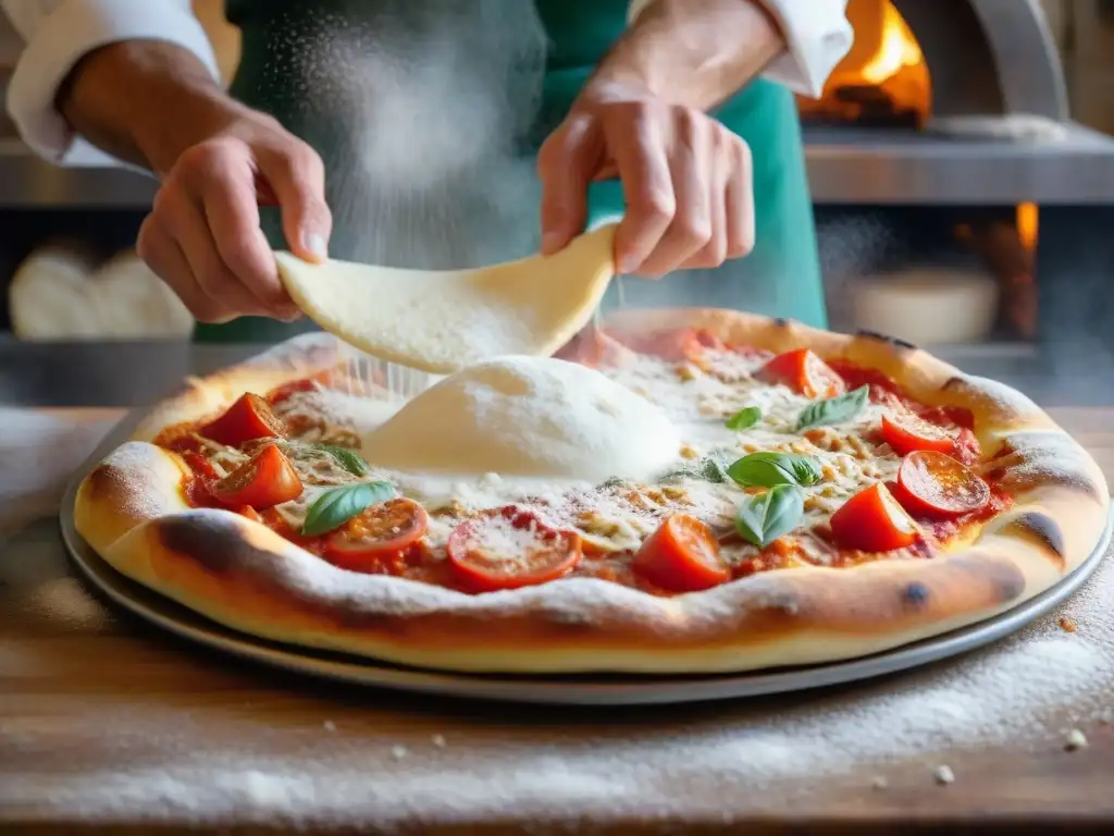 Las manos expertas del pizzaiolo revelan los secretos de la pizza perfecta en un hipnótico y preciso lanzamiento de masa