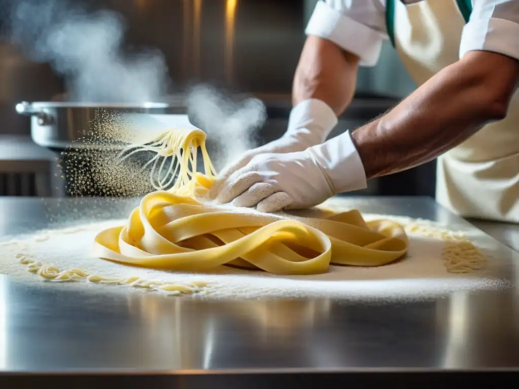 Manos expertas en un restaurante italiano fusionando tradición y tecnología