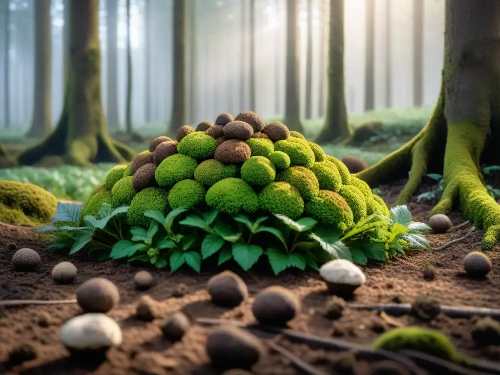 Manos hábiles cosechando trufas en un bosque exuberante