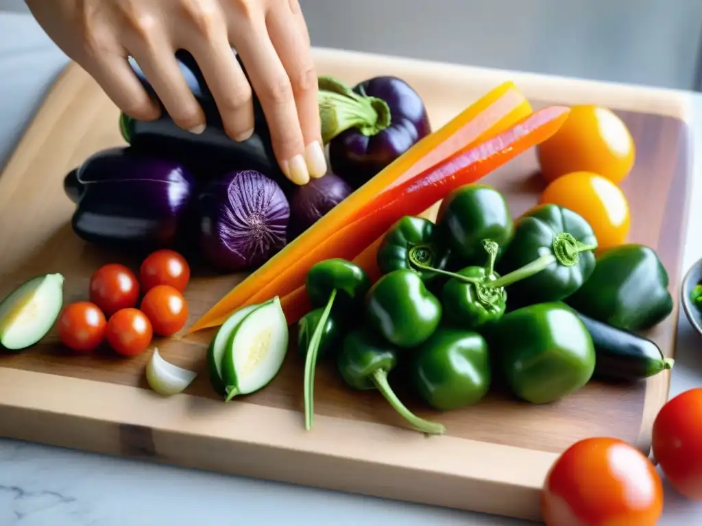 Manos hábiles cortan vibrantes verduras para receta canelones rellenos saludables