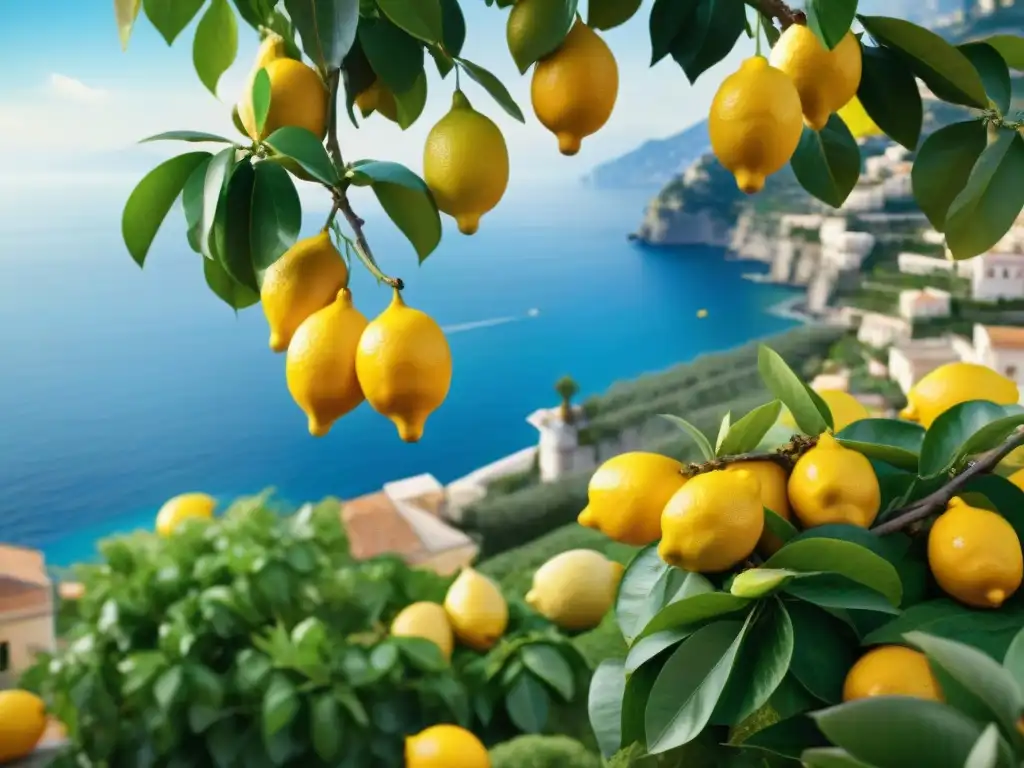 Manos recolectando limones amarillos en la costa de Amalfi, Italia