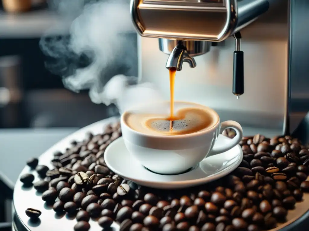 Una máquina de espresso italiana en acción, creando café con leche con gracia y precisión