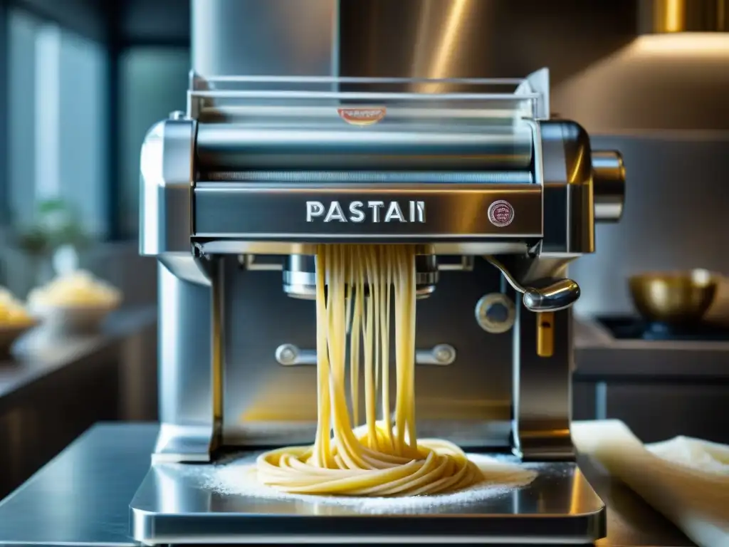 Máquina italiana revolucionaria extrayendo pasta con precisión y arte