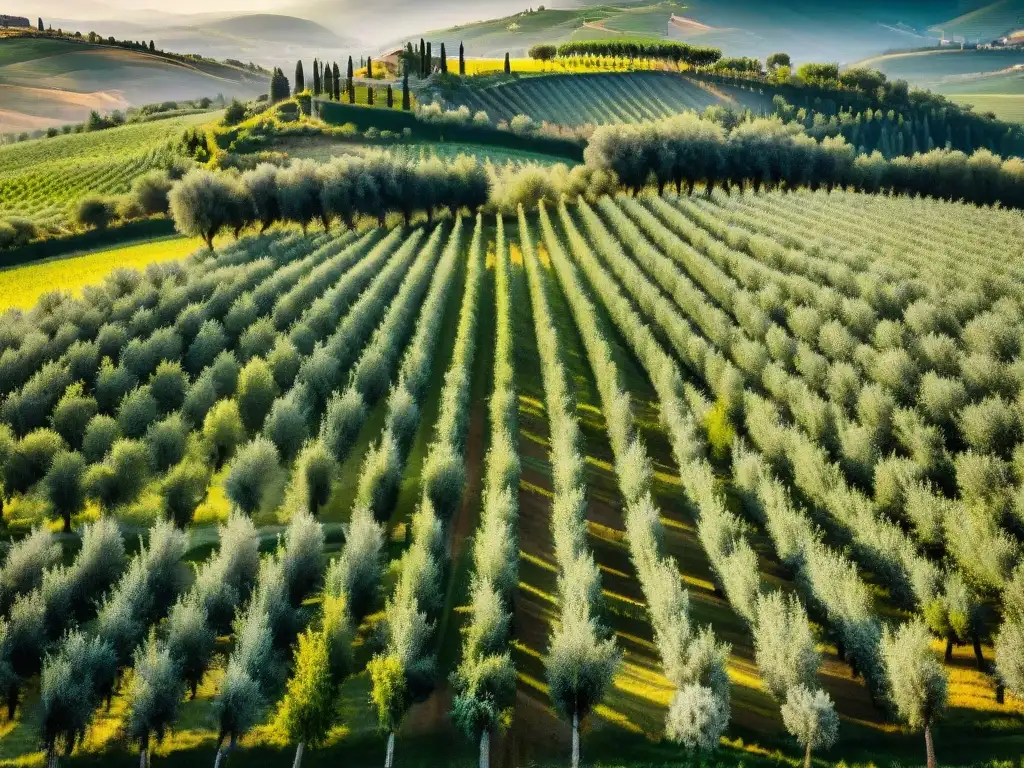 Un mar de olivos en las colinas de la Toscana, Italia