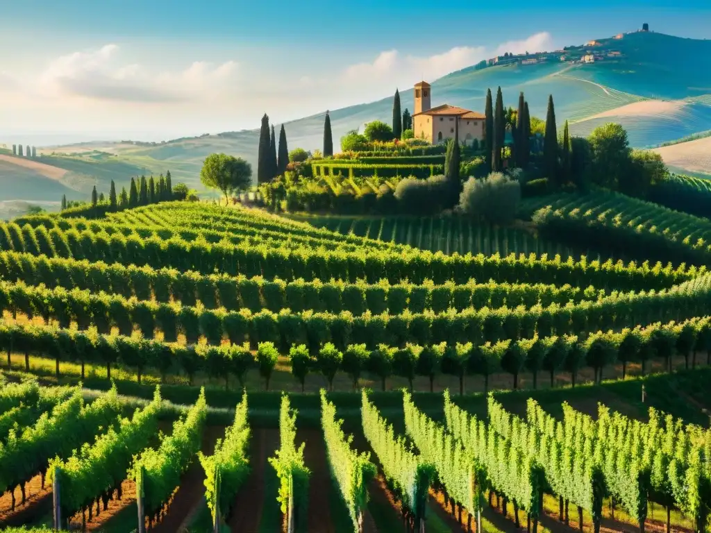 Un mar de viñedos bañados por el sol en Toscana, Italia, crea una atmósfera mágica