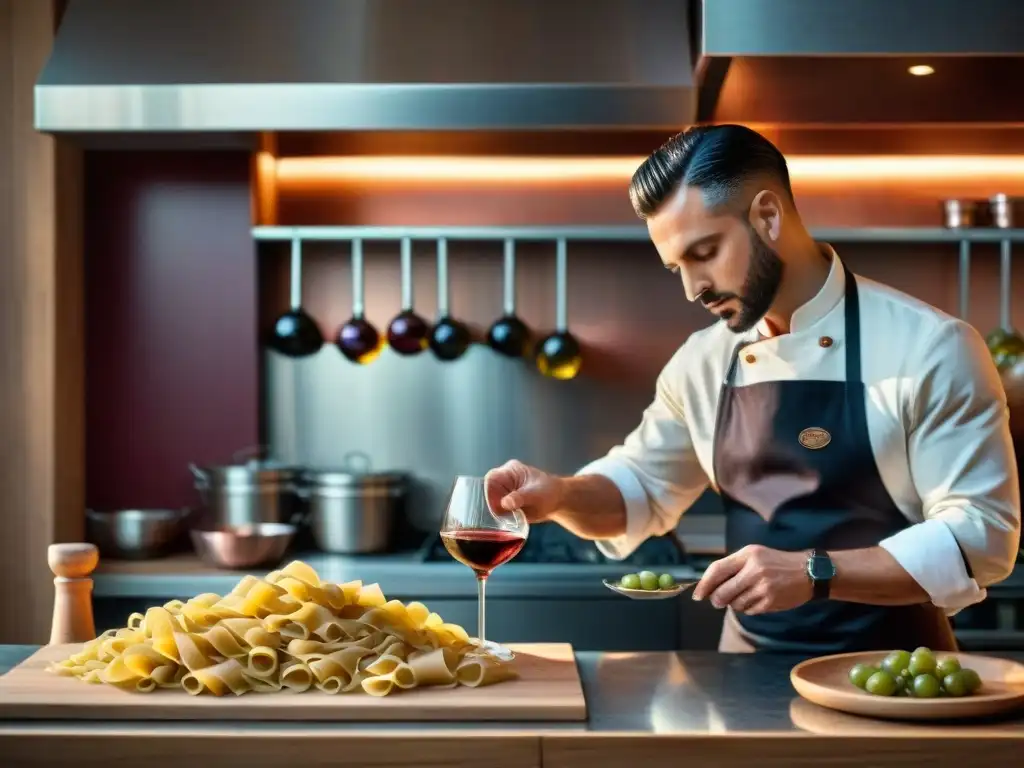 Maridaje de vinos italianos y cocina tradicional en una escena culinaria de maestría