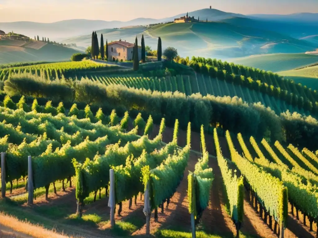 Disfruta de los mejores vinos italianos para degustar en un viñedo idílico de la Toscana al atardecer