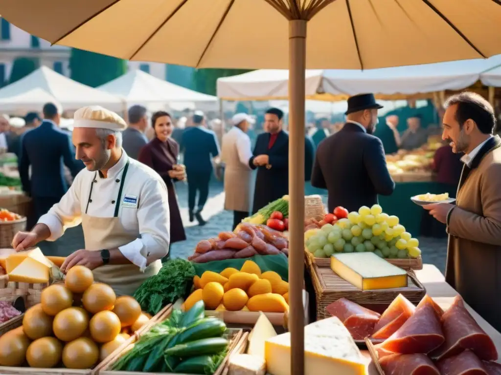 Mercado de alimentos al aire libre en el centro de Italia, rebosante de coloridas delicias y festividades gastronómicas