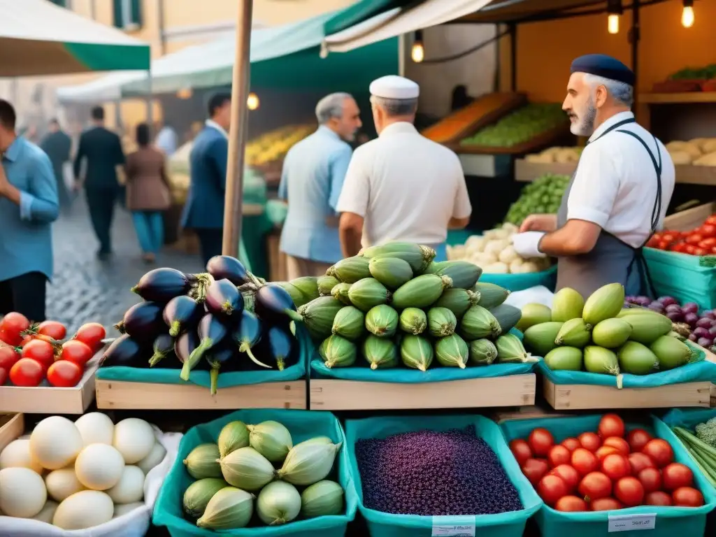 Un mercado bullicioso en Roma fusionando influencia judía y cocina italiana