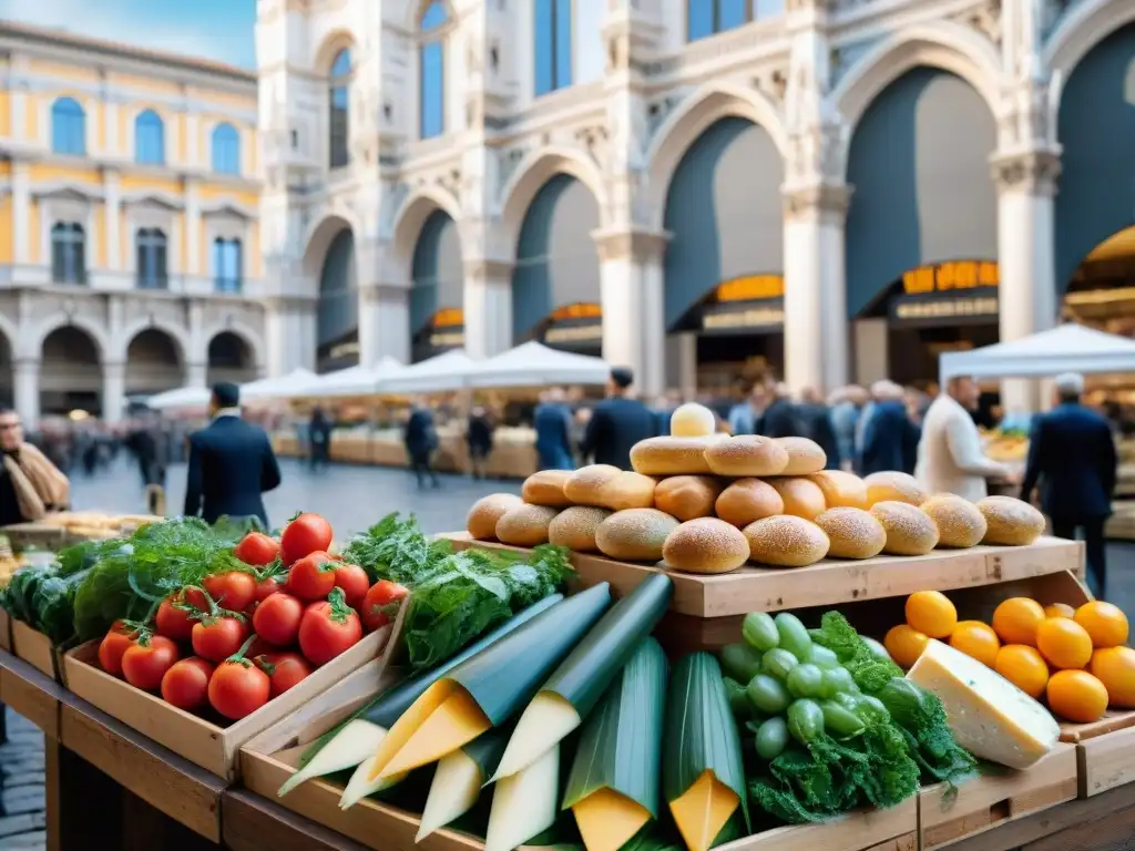 Un mercado bullicioso en Milán lleno de productos frescos y delicias italianas