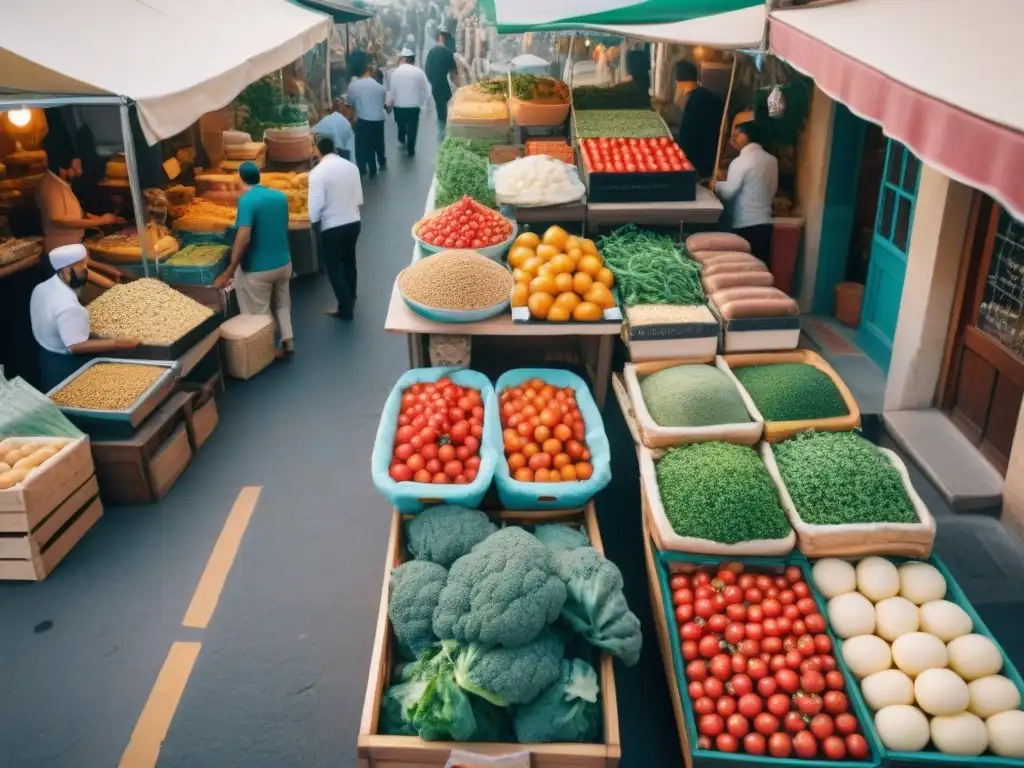 Mercado callejero bullicioso en Beirut con influencia de cocina italiana en árabe