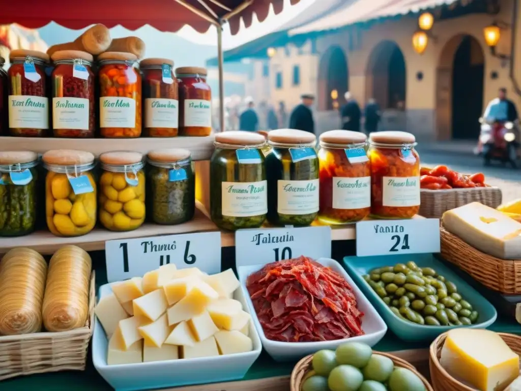 Un mercado callejero italiano bullicioso, fusionando influencias extranjeras en cocina italiana