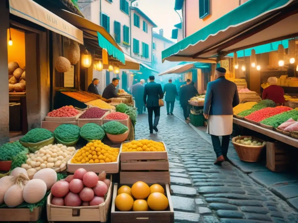 Un mercado callejero romano en Ariccia, Italia, con puestos coloridos y una porchetta tradicional deliciosa