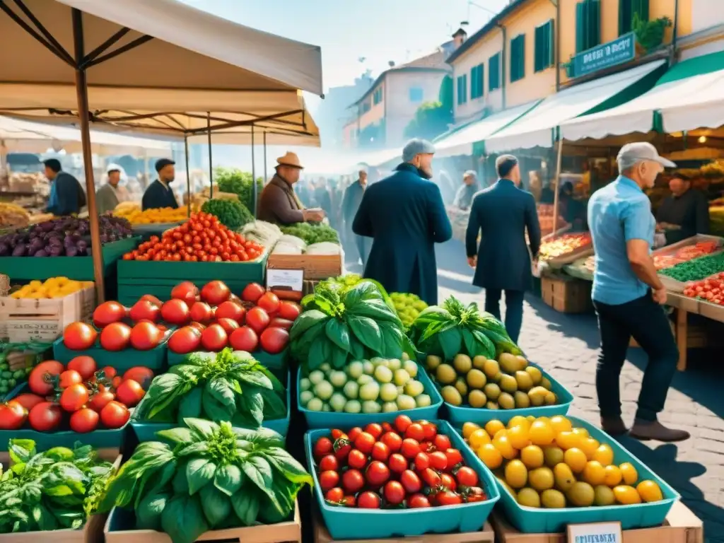 Mercado en Italia con ingredientes sostenibles para platos italianos