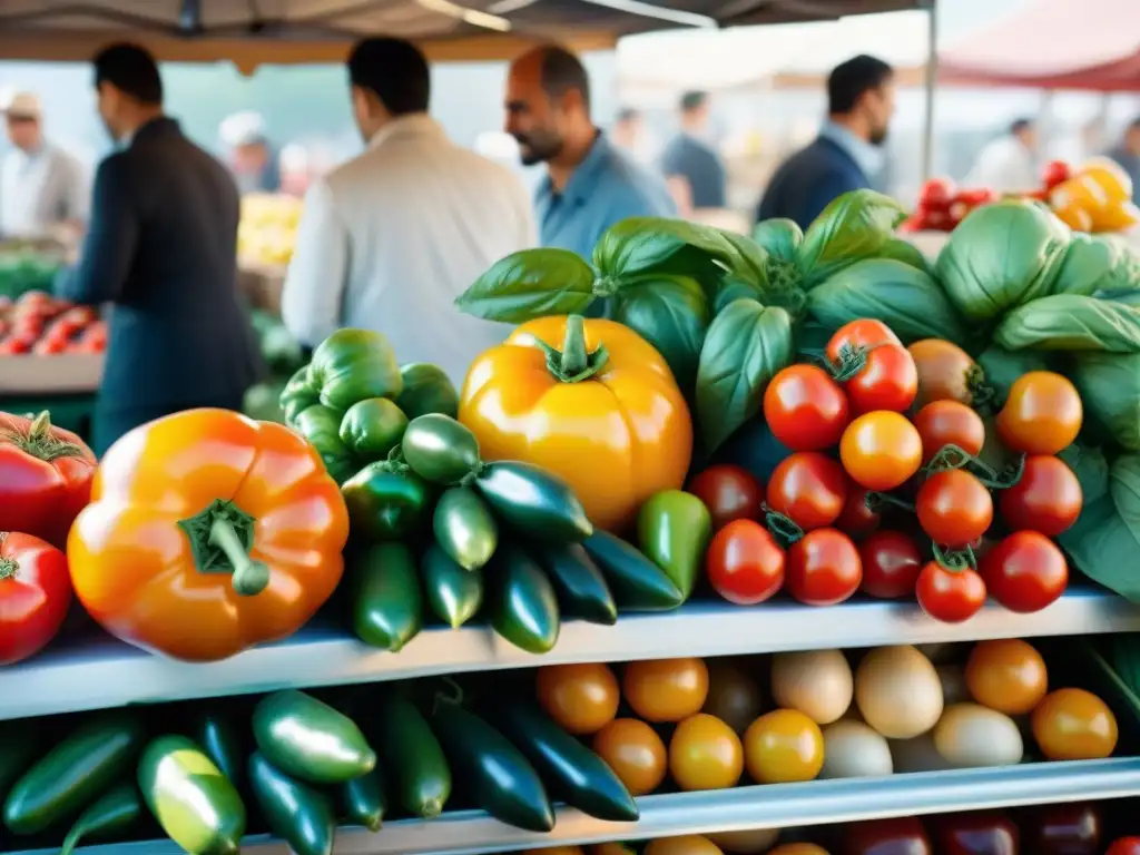 Mercado italiano: colores y sabores orgánicos Un mercado italiano bullicioso con ingredientes frescos, lleno de colores y aromas