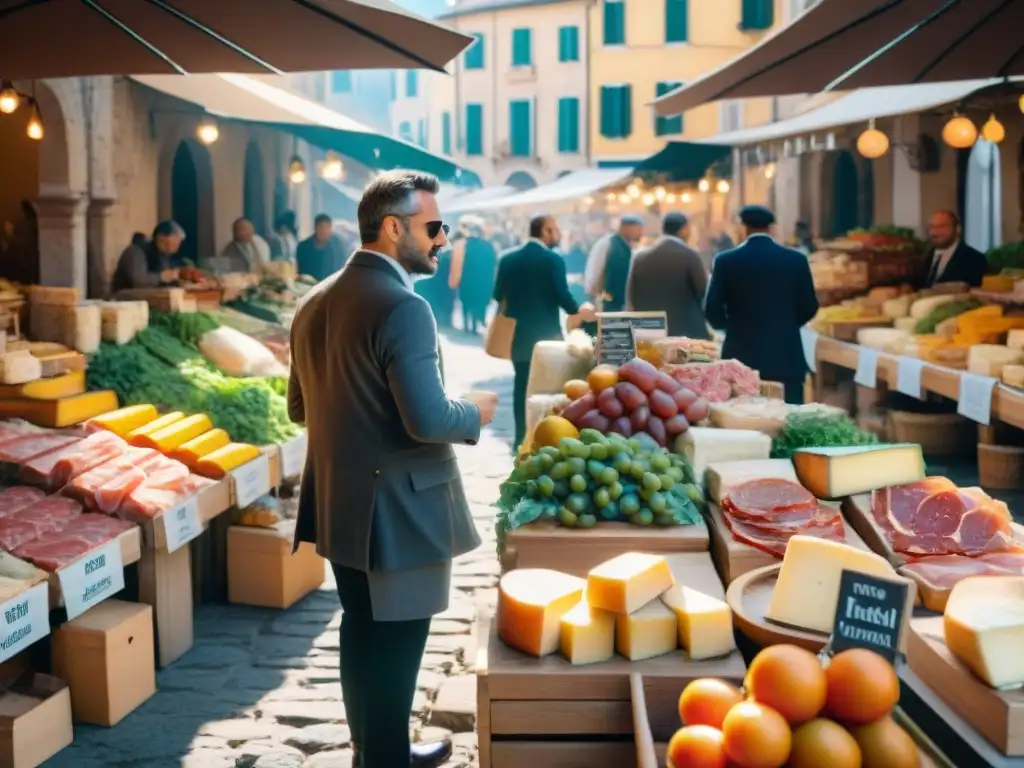 Un mercado italiano bullicioso con productos DOP e IGP