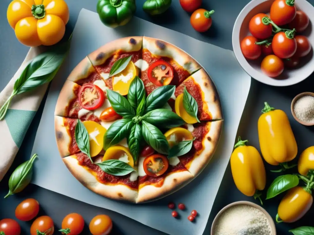 Mercado italiano rebosante de ingredientes frescos para una pizza italiana con sabores auténticos y coloridos