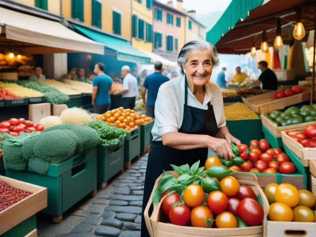 En un mercado italiano tradicional, una nonna comparte su receta secreta con chefs jóvenes