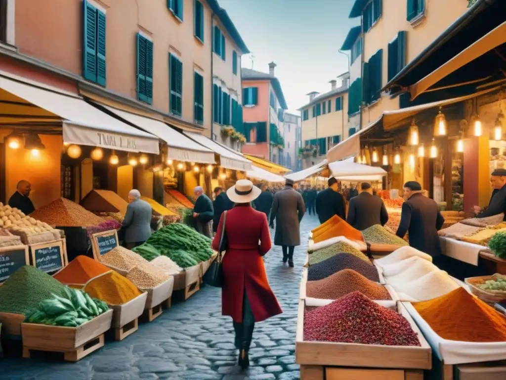 Mercado italiano vibrante con influencia de especias en cambios gastronomía Italia