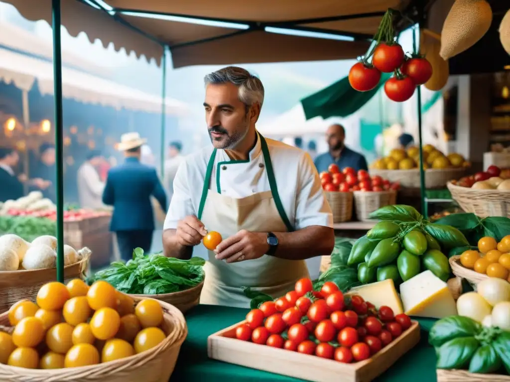 Mercado italiano vibrante con productos frescos y coloridos