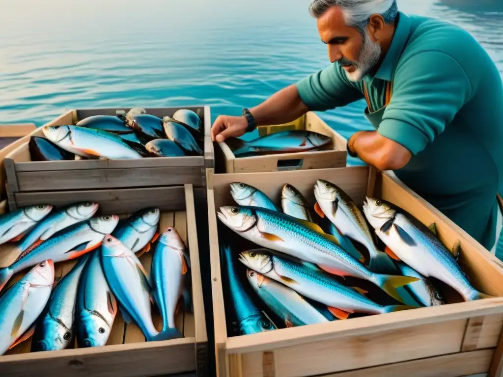 Un mercado de pescado fresco en un pintoresco pueblo costero italiano, con una variedad de peces coloridos y brillantes en hielo