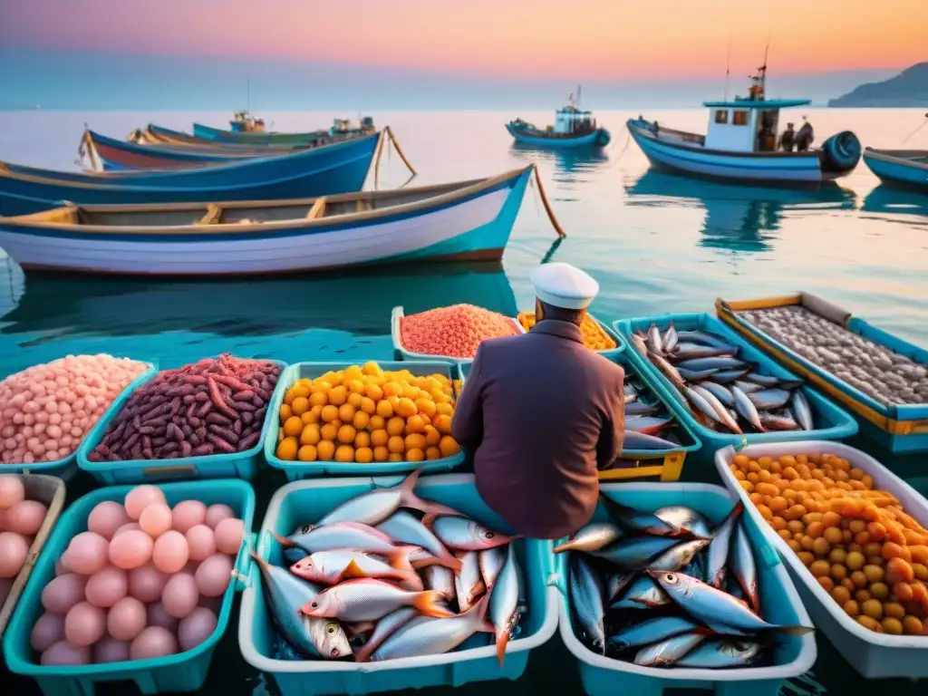 Un mercado pesquero bullicioso en Bari, Italia, al amanecer