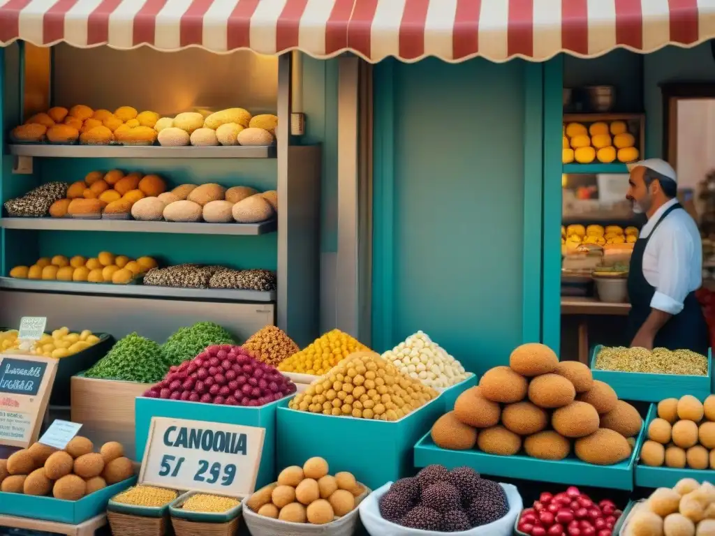 Mercado siciliano rebosante de sabores y colores, influencia normanda cocina Sicilia