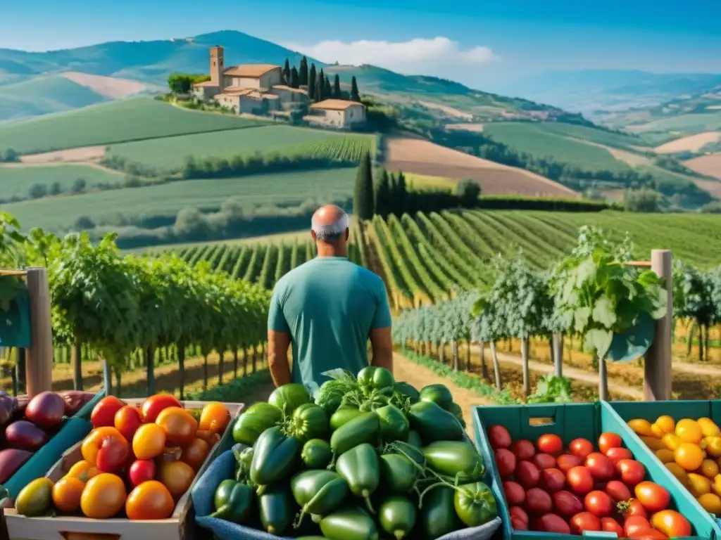 Mercado agrícola en la Toscana con productos frescos y coloridos