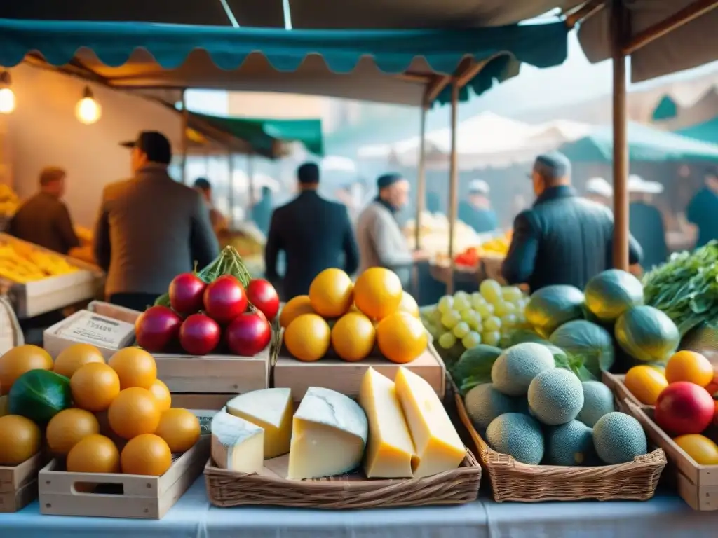 Mercado tradicional italiano rebosante de colorida cocina local y vendedores apasionados