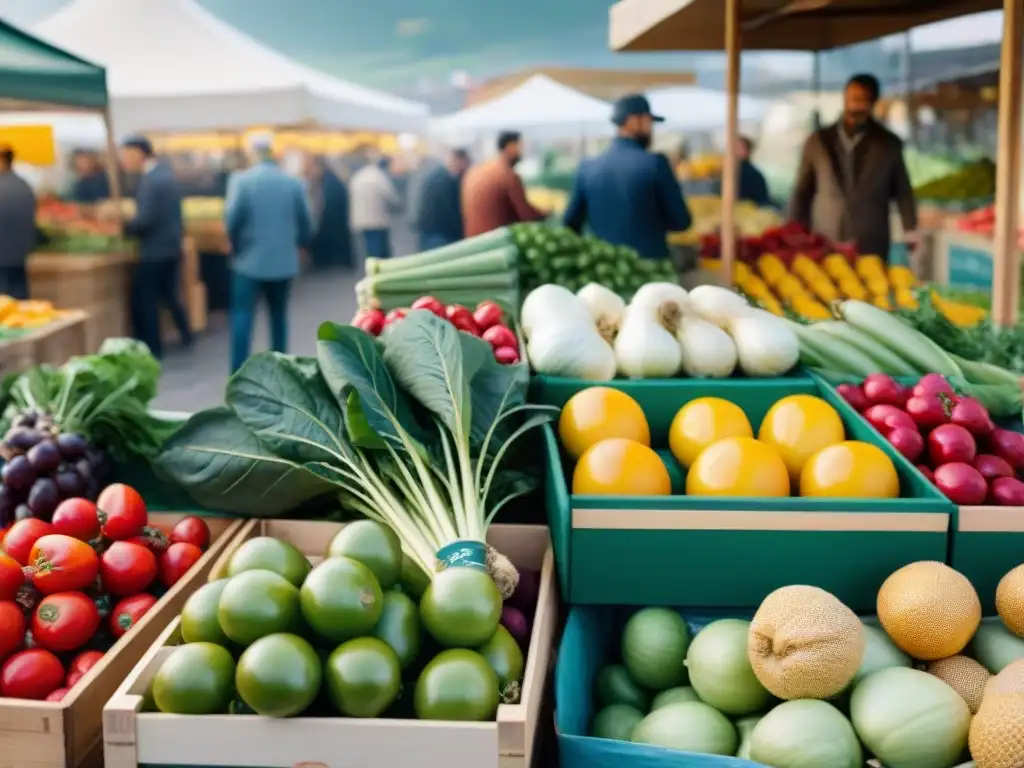 Un mercado vibrante en Italia con frutas y verduras frescas, promoviendo comer localmente en Italia