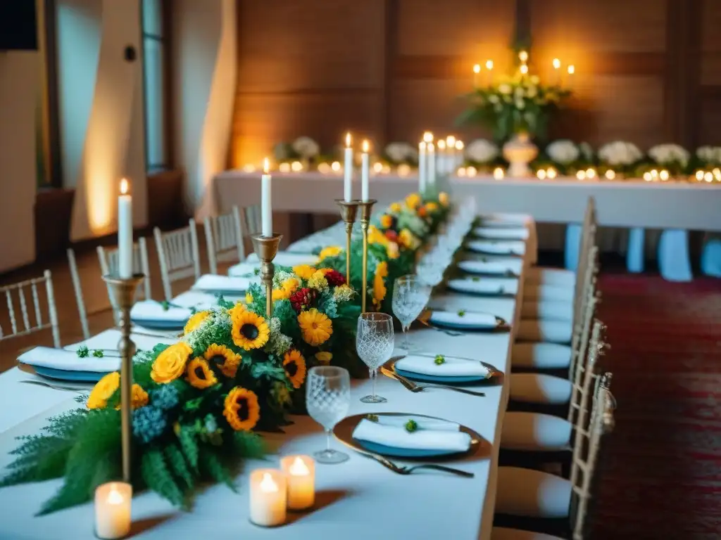 Una mesa de banquete de boda italiana exquisitamente decorada, con platos tradicionales e innovadores, colores vibrantes y detalles intrincados