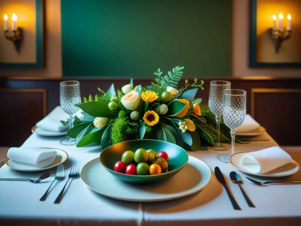 Una mesa de banquete inspirada en el Renacimiento italiano, con platos vibrantes y exquisitos adornos florales